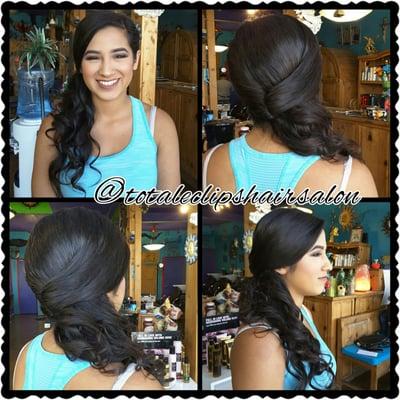 Greek goddess  inspired side prom hairstyle done by Frank.