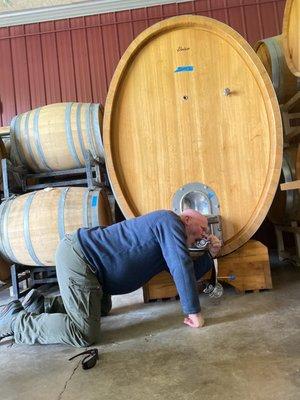 Michael is thirsty at Naked Mountain Winery