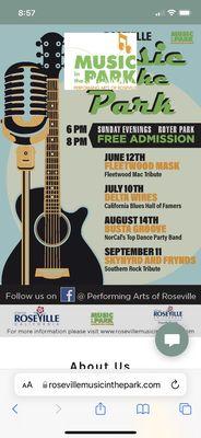 Music in the Park schedule