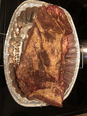 Approximately 10 lb whole packer beef brisket for the smoker.