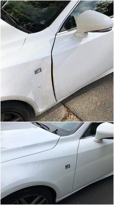 Before/After. Literally LIKE NEW! Hit the side of my car on a pole, which was a lot of work, but they did amazing and all for a great price.