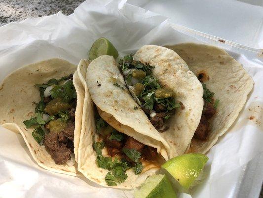 2 Carne Asada (Beef) tacos and 2 Al Pastor tacos (Pork)