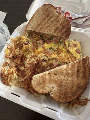 Western Omelette with Rye Toast and Hash Browns