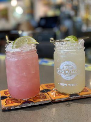 Prickly pear margarita (left), and classic margarita (right)