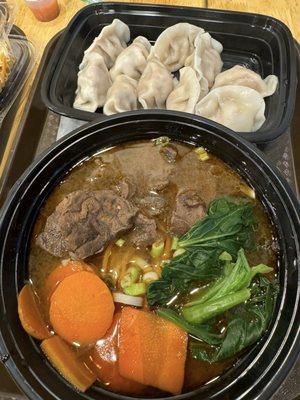 Beef noodle soup and dumplings