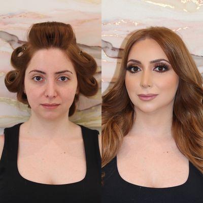 Before and after hair makeup