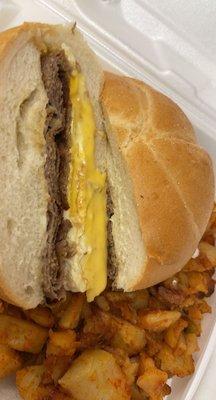 Steak Egg and Cheese with a side of hashbrowns.