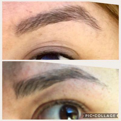 top is my eyebrows before bottom is my eyebrows after... end of eyebrows almost completely gone (worse in person) shape is bad