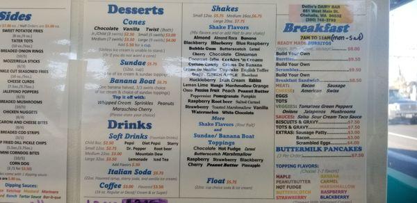 Menu breakfast and desserts