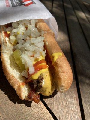 Satisfying lunch with their famous burger dog