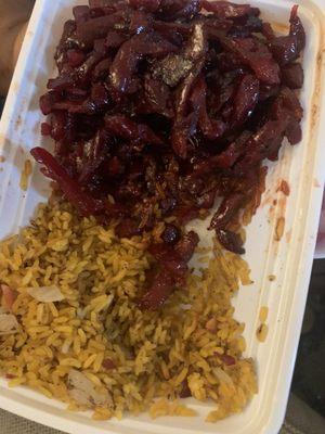 Boneless ribs with fried rice