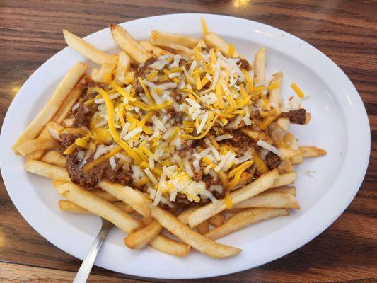 Chili cheese fries. Even if im eating in, Im going to order my meal in a to go container.  I feel like I get more like that!