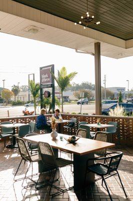 Covered outdoor seating.