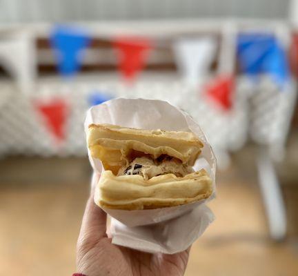 Waffle Ice Cream Sandwich with Chocolate Chip Cookie Dough