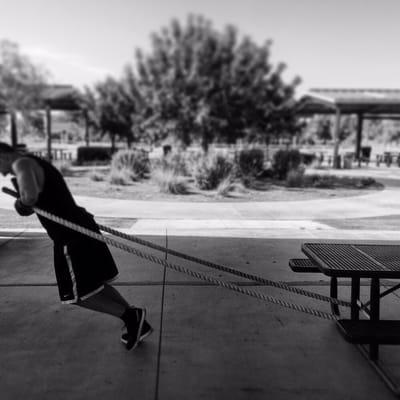 On site personal training for boxing. Started pulling one park bench, but by the end of the session, PULLING TWO park benches!