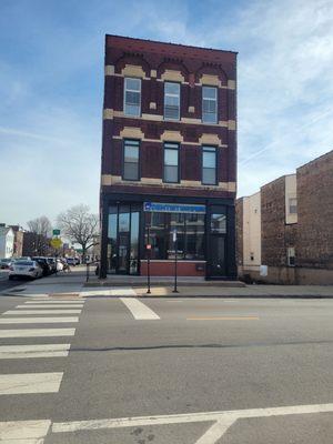 Front of new office, bus stop is right in front for CTA route #44