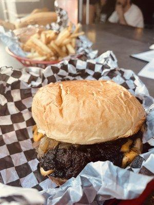 The burger with fries. They do not have additional sauces so don't bother asking. You get what you get.