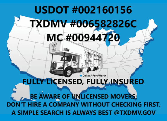 Fully Licensed Long Distance Movers w/ Large Moving Trucks.