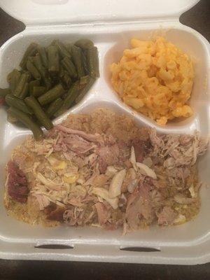 Chicken and dressing, green beans, macaroni