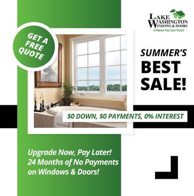 Upgrade stress-free! 24 months of free financing on top-brand windows & doors. Beautify & save now!