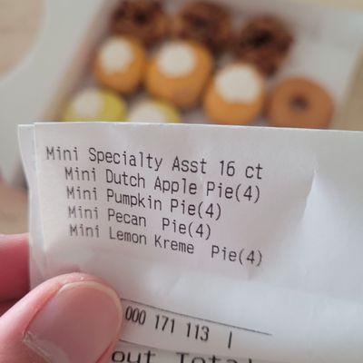 Receipt shows each special mini donut is 4 each. Doesn't say Original glaze...