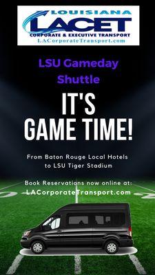 LSU Football Gameday Shuttle Transportation Available. Book your round-trip reservation from your Baton Rouge hotels to Tiger stadium.