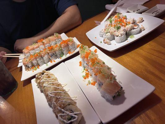 Golden California and I love salmon, can't remember on the right maybe the scallop roll