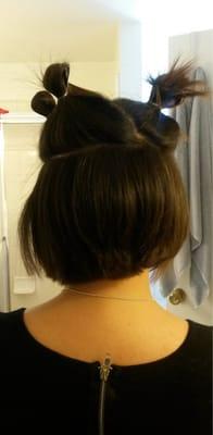 This was my haircut from Fantastic Sam's. My friend took this pic right before she was going to try to fix it.