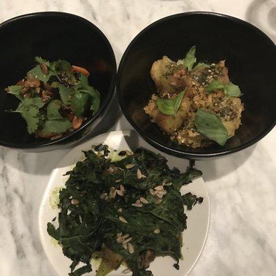 Korean sweet potato (left), grilled autumn squash (right), sunchokes (bottom)