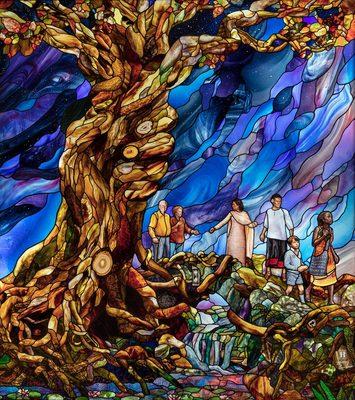 Reminiscent of a hand gripping a torch, the Tree of Hope for Humanity in panel Z4 symbolizes the transfer of knowledge and wisdom.