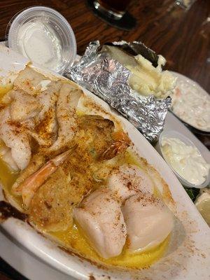 Broiled seafood combo with baked potato. Awesome.