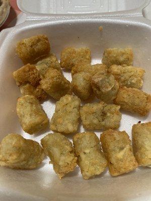 Bucees Tots which are usually amazing, hot and filled to the top. If gas prices weren't so high I would have gone back to return them.