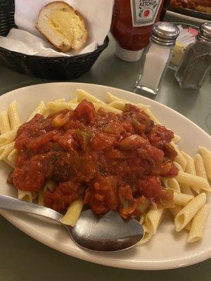 Ziti / vegetable sauce & Sausage! Very good!!!