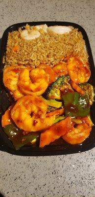 Shrimp with Garlic sauce and shrimp fried rice.