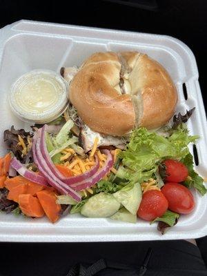 Asiago Turkey Bagel with side salad and vinaigrette