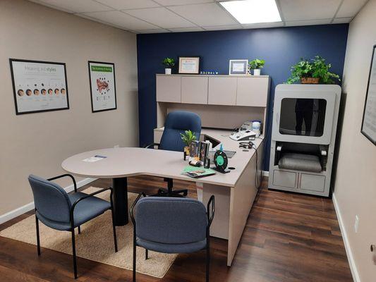 Hearing exam room where hearing tests are done.