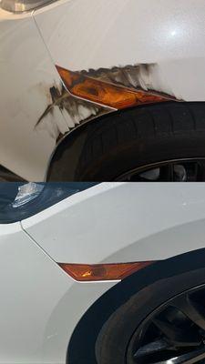 Top photo: Burn mark/scratch  Bottom photo: After buffing ~