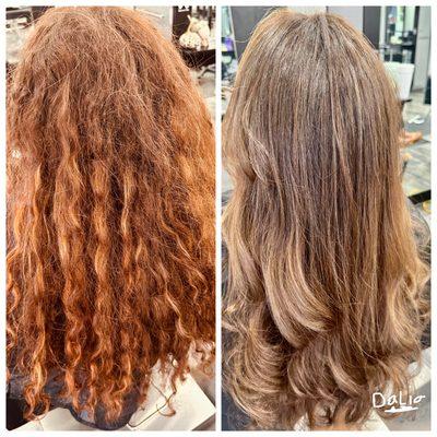 Color correction from henna to blended highlights