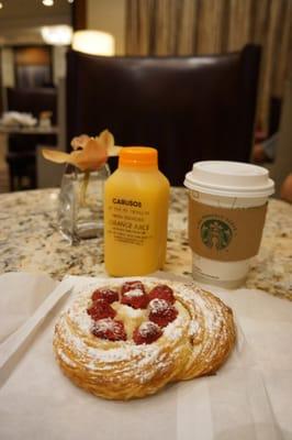 Fresh-squeezed OJ, latte, Raspberry Nutella Danish - $14