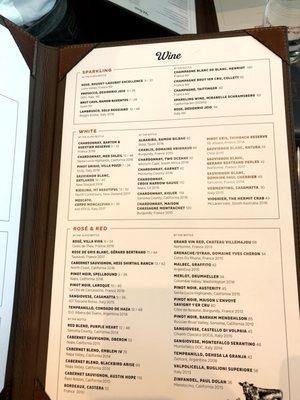 wine menu