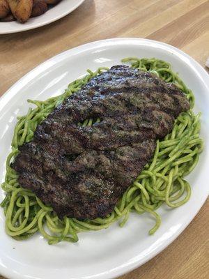 #5 basil spaghetti with steak - yum!