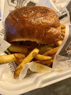 Grilled cheeseburger with fries