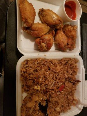 Huge wings with house fried rice