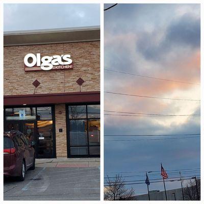 Welcome To Olga's Kitchen As The Sun Is Hiding In The Clouds of Parking Lot.  2/25/2023