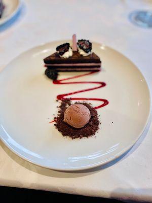 CHOCOLATE BLACKBERRY CAKE   Elder Flower Forest Berry Coulis | Chocolate Gelato | Whipped Cream//v