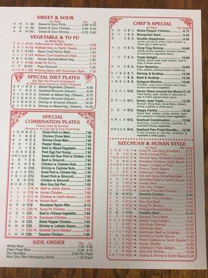 Specialties Menu