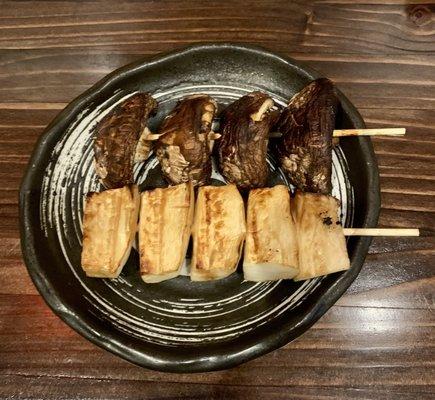 Fresh Shiitake Mushroom Yakitori and fresh King Oyster Mushroom Yakitori