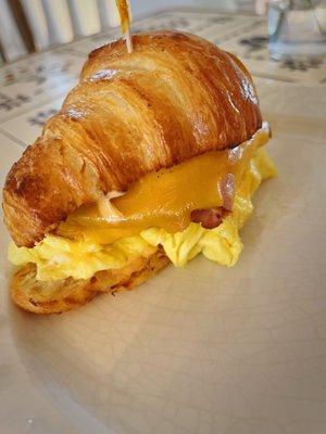 Wake up Call - 2 eggs, ham, cheddar and chipotle mayo on a buttery croissant