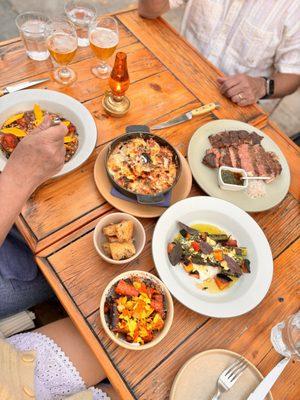 Asparagus, carrots, potatoes, steak, cavatelli