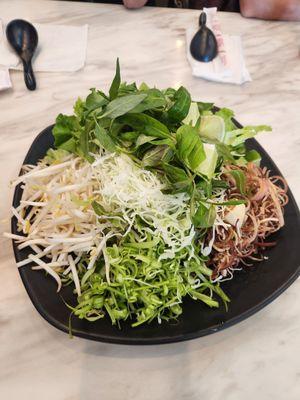 Vegetables came with bun bo hue.